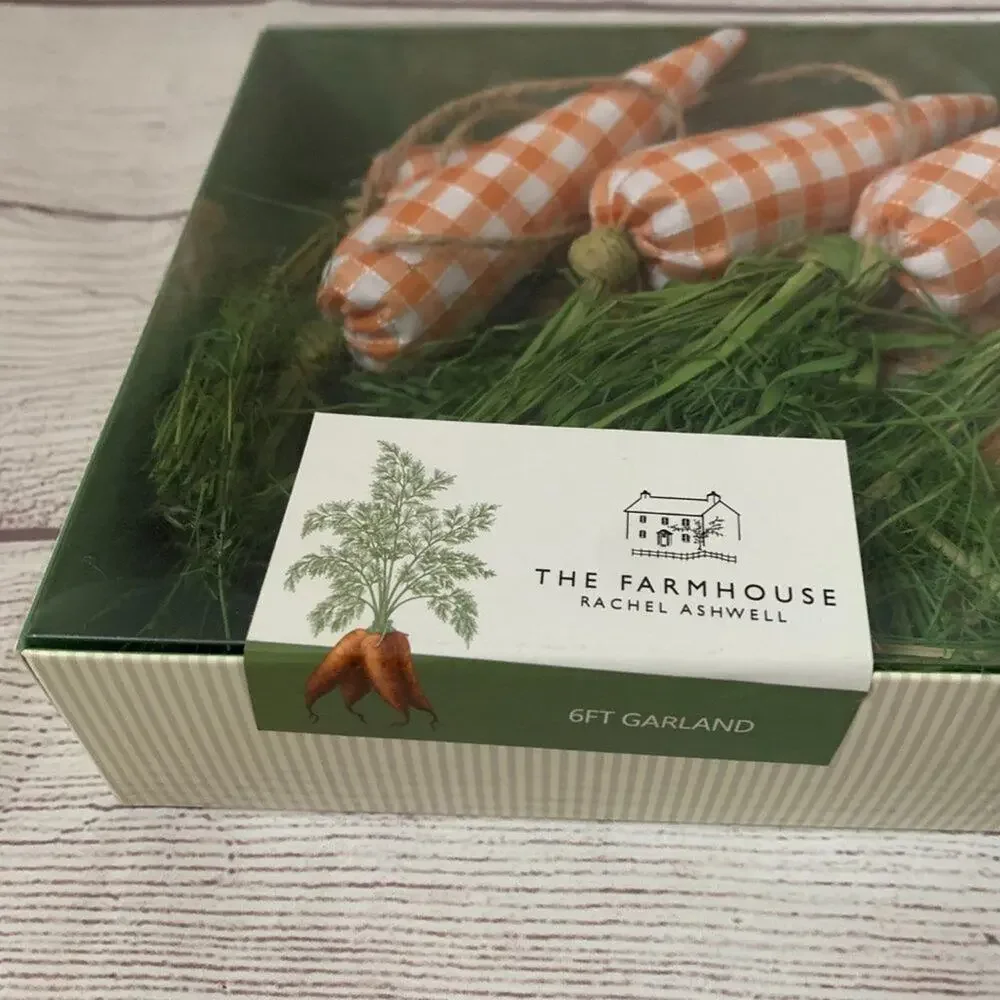 Rachel Ashwell The Farmhouse Plaid Carrot Garland Raffia Leaves Easter 6ft Long